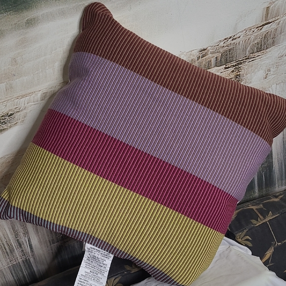 New! Threshold Square Striped Variegated Colorful Outdoor Throw Pillow - Picture 1 of 4